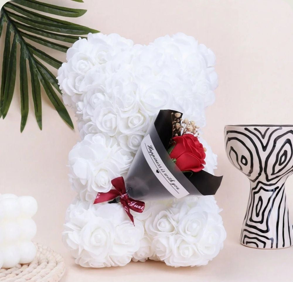 Ourson en Rose - Bouquet Blanc PurCoeur