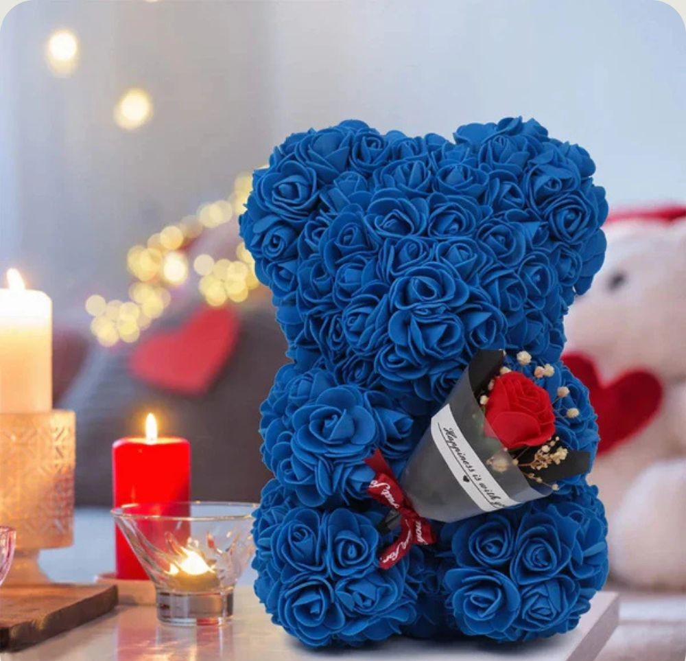 Ourson en Rose - Bouquet Bleu PurCoeur