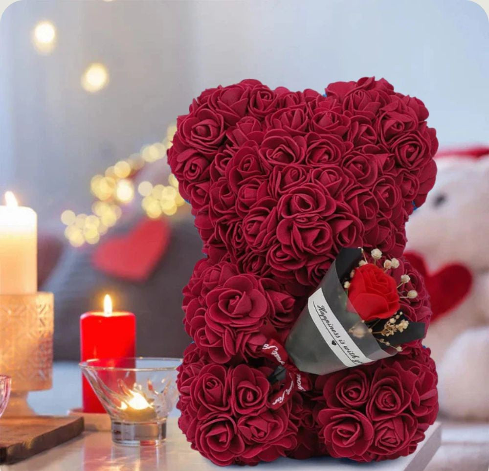 Ourson en Rose - Bouquet Bordeau PurCoeur