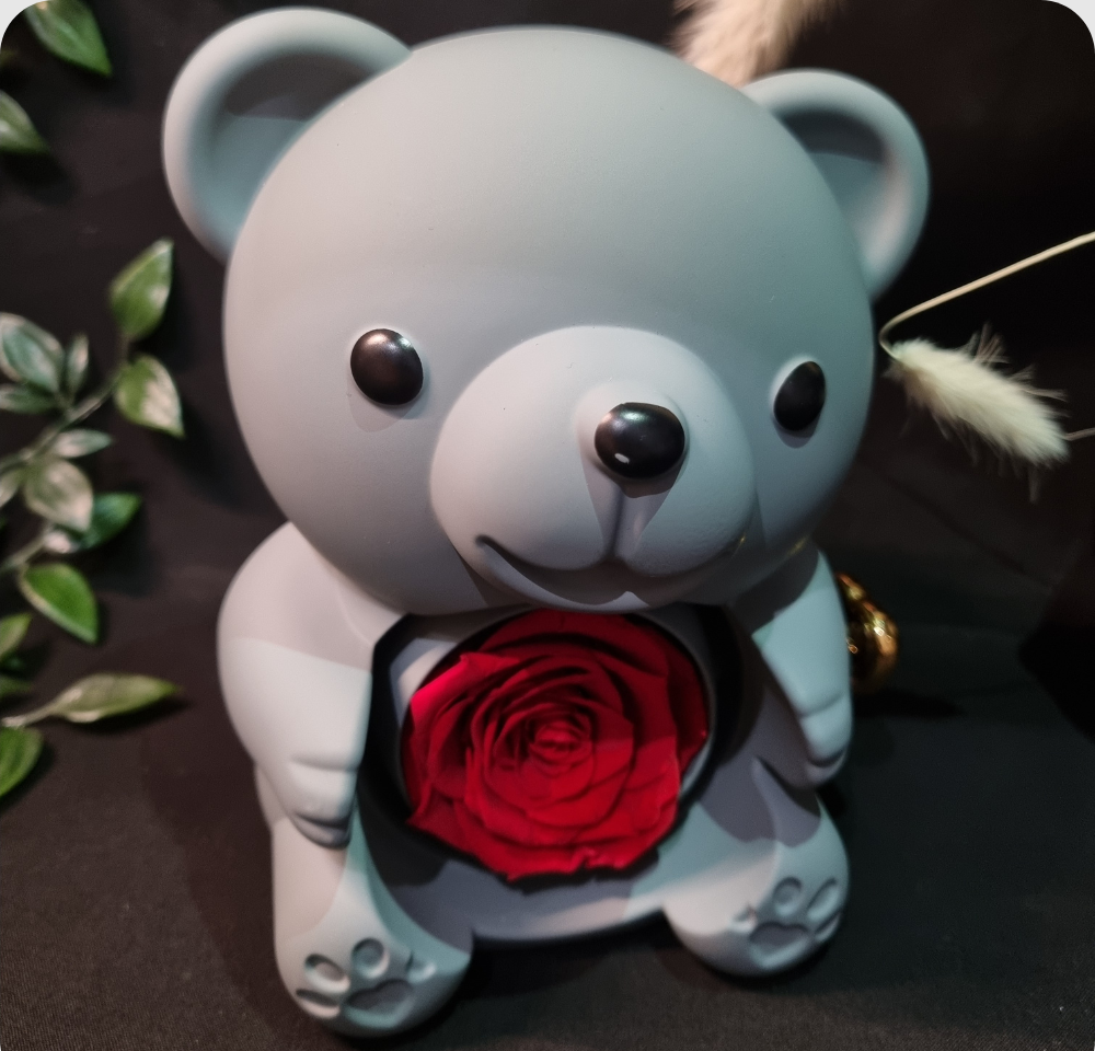 Boite à bijoux rotative en forme de nounours gris