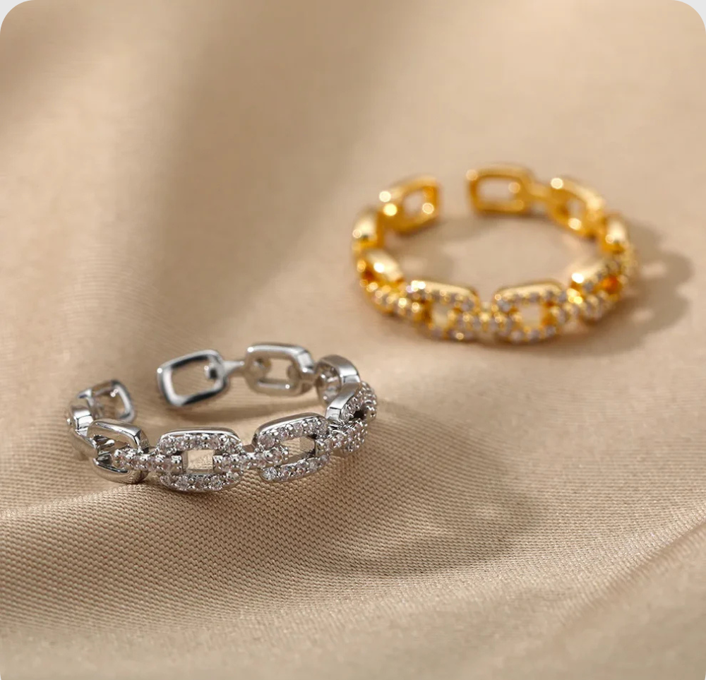 Bague en argent et or motif maillon