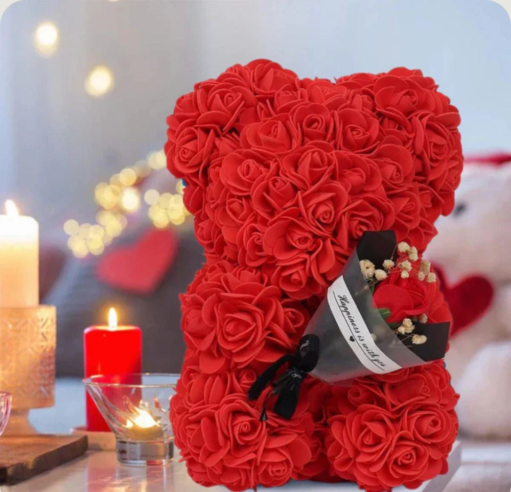 Ourson en Rose - Bouquet Rouge PurCoeur