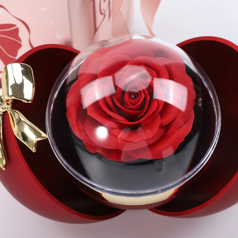 Boite a bijoux en rose éternelle rouge