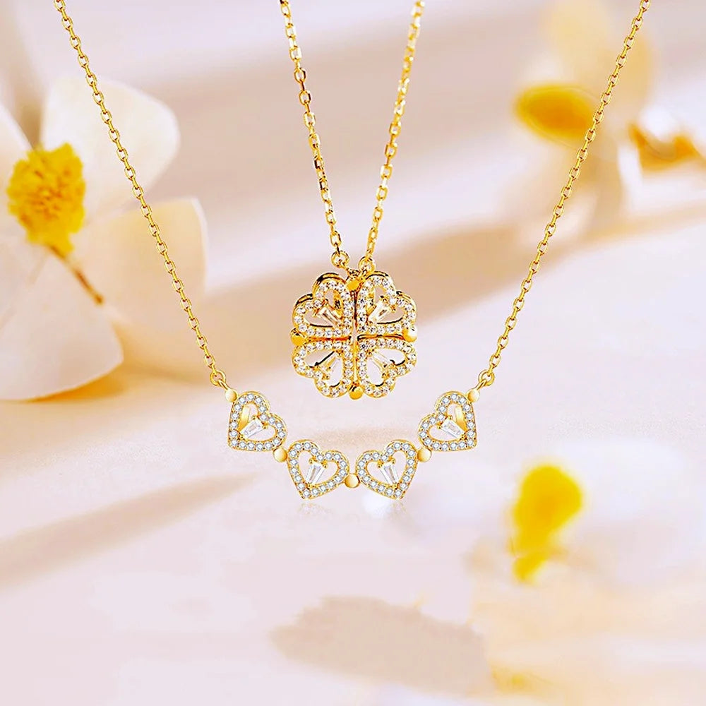 Collier aimanté en or en forme de trèfle