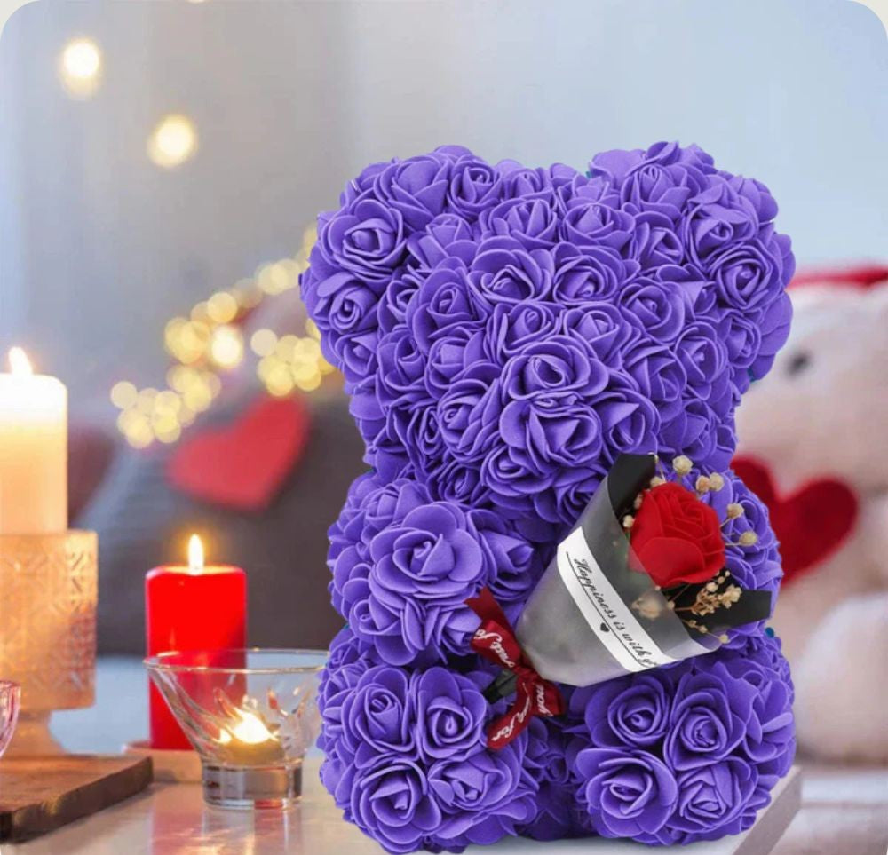 Ourson en Rose - Bouquet Violet PurCoeur