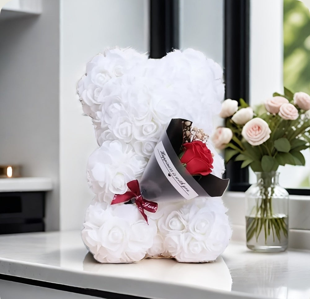 Ourson en Rose - Bouquet Blanc PurCoeur