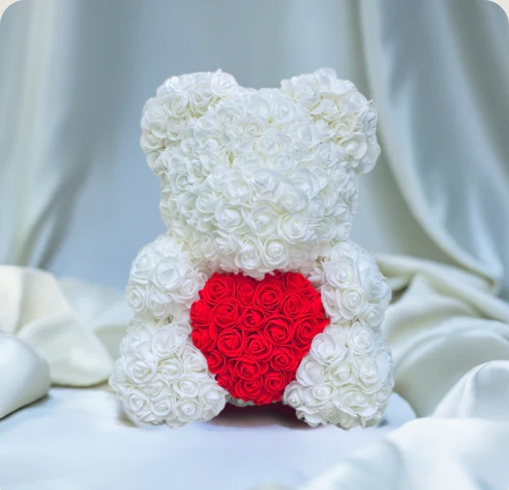 Ourson en Rose 40cm - Coeur Blanc PurCoeur