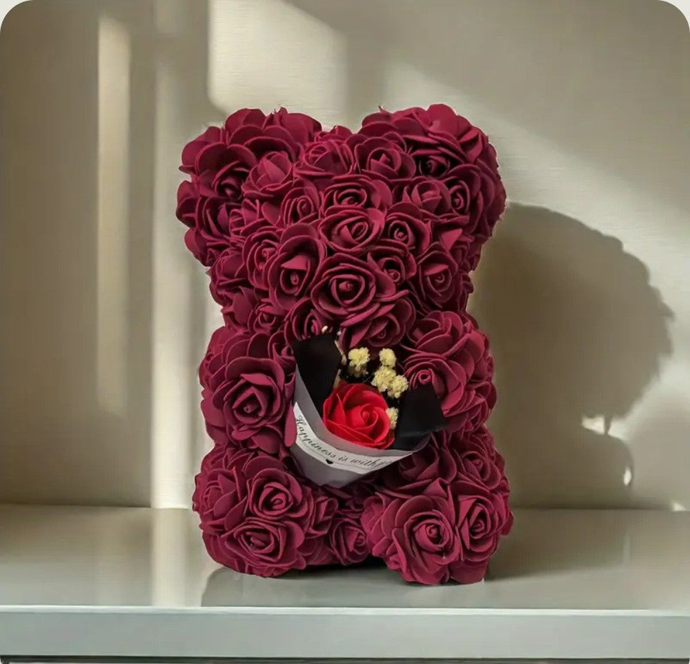 Ourson en Rose - Bouquet Bordeau PurCoeur