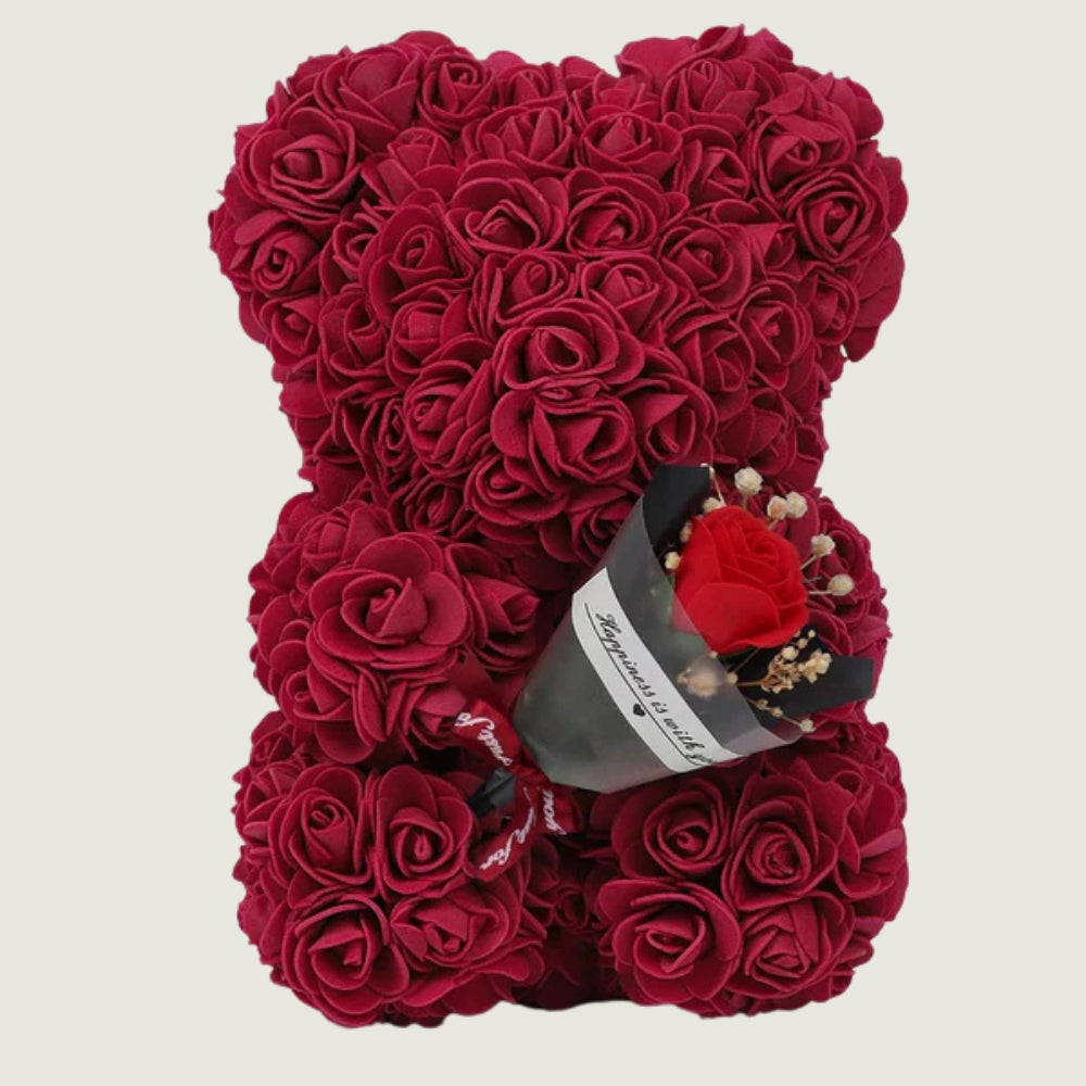 Ourson en Rose - Bouquet Bordeau PurCoeur
