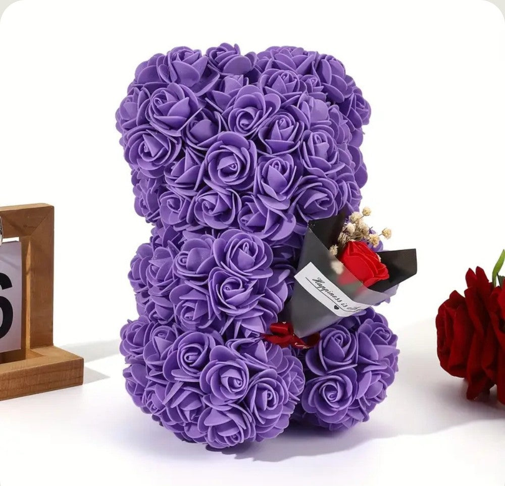 Ourson en Rose - Bouquet Violet PurCoeur