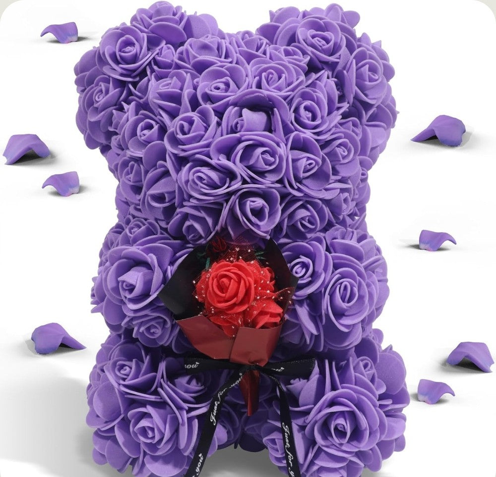Ourson en Rose - Bouquet Violet PurCoeur