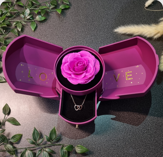 Boîte à bijoux en rose éternelle violette en forme de carrousel