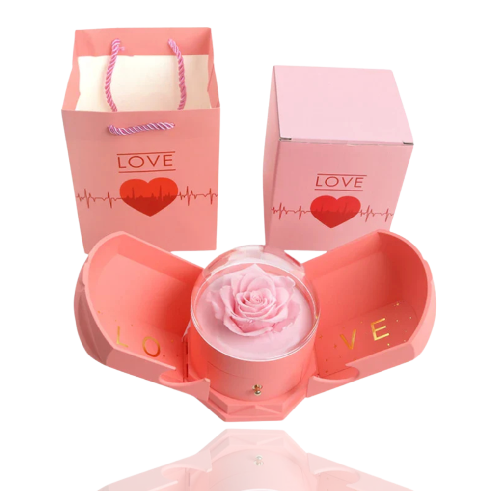 Boîte à bijoux en rose éternelle rose en forme de carroussel