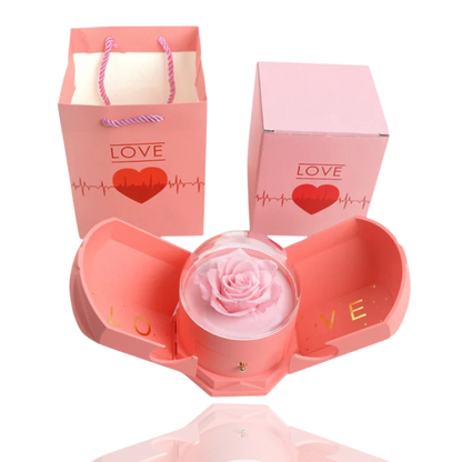 Boîte à bijoux en rose éternelle rose en forme de carroussel