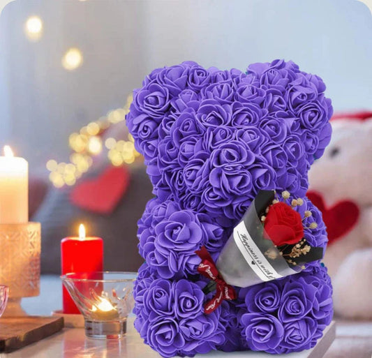 Ourson en Rose - Bouquet Violet PurCoeur